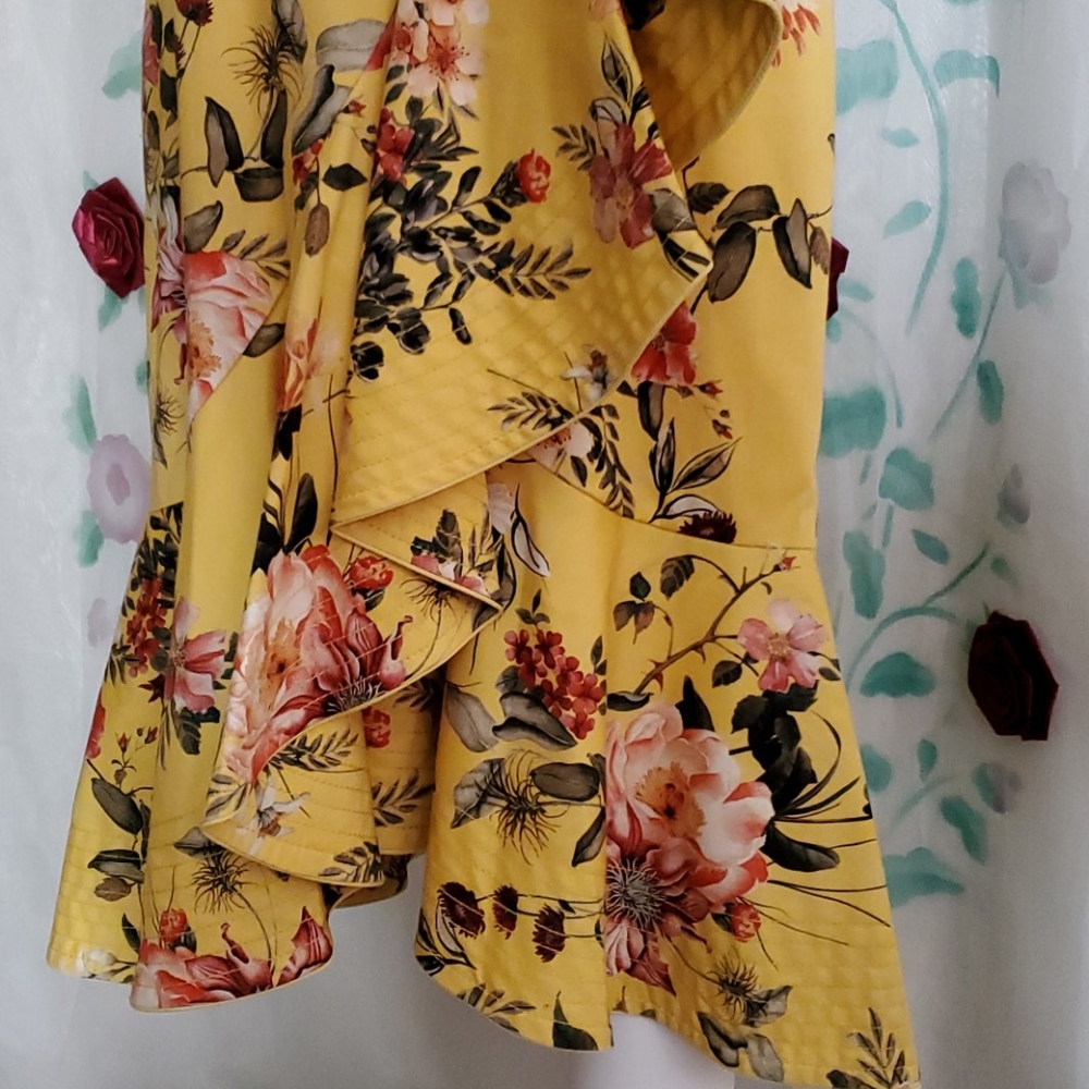 ANTONIO MELANI Yellow Floral Midi Dress - Picture 5 of 12